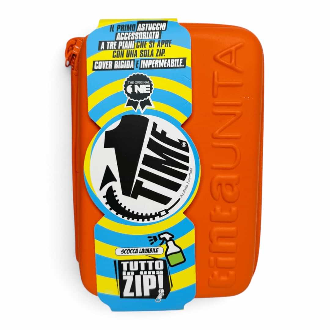 Quiscuola.it – Zaini, Astucci e Diari Scuola orange thermoformed 3-tier pencil case with single zip and embossed logo