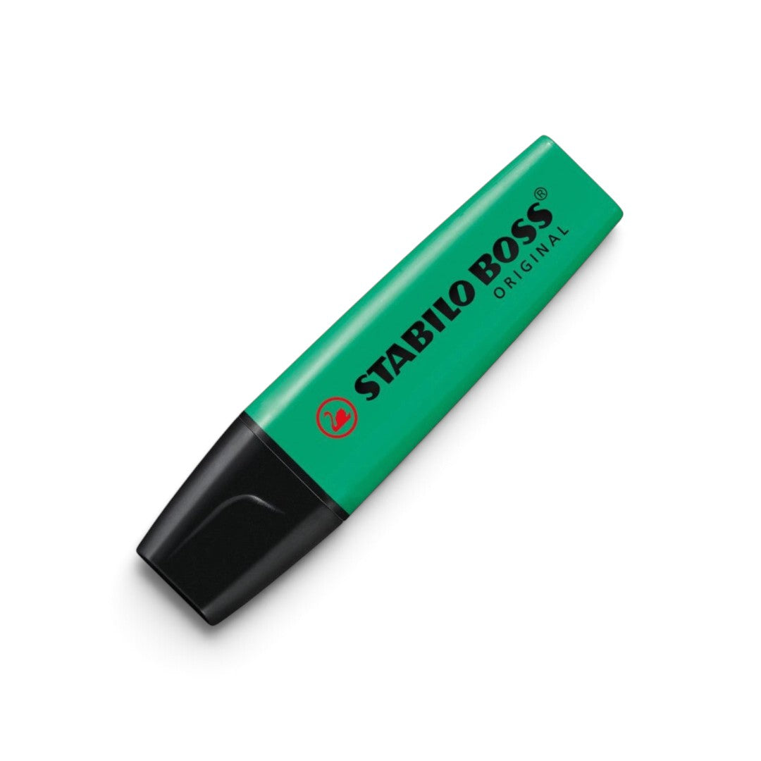 Turquoise Stabilo Boss highlighter from Quiscuola.it – Zaini, Astucci e Diari Scuola with a black cap