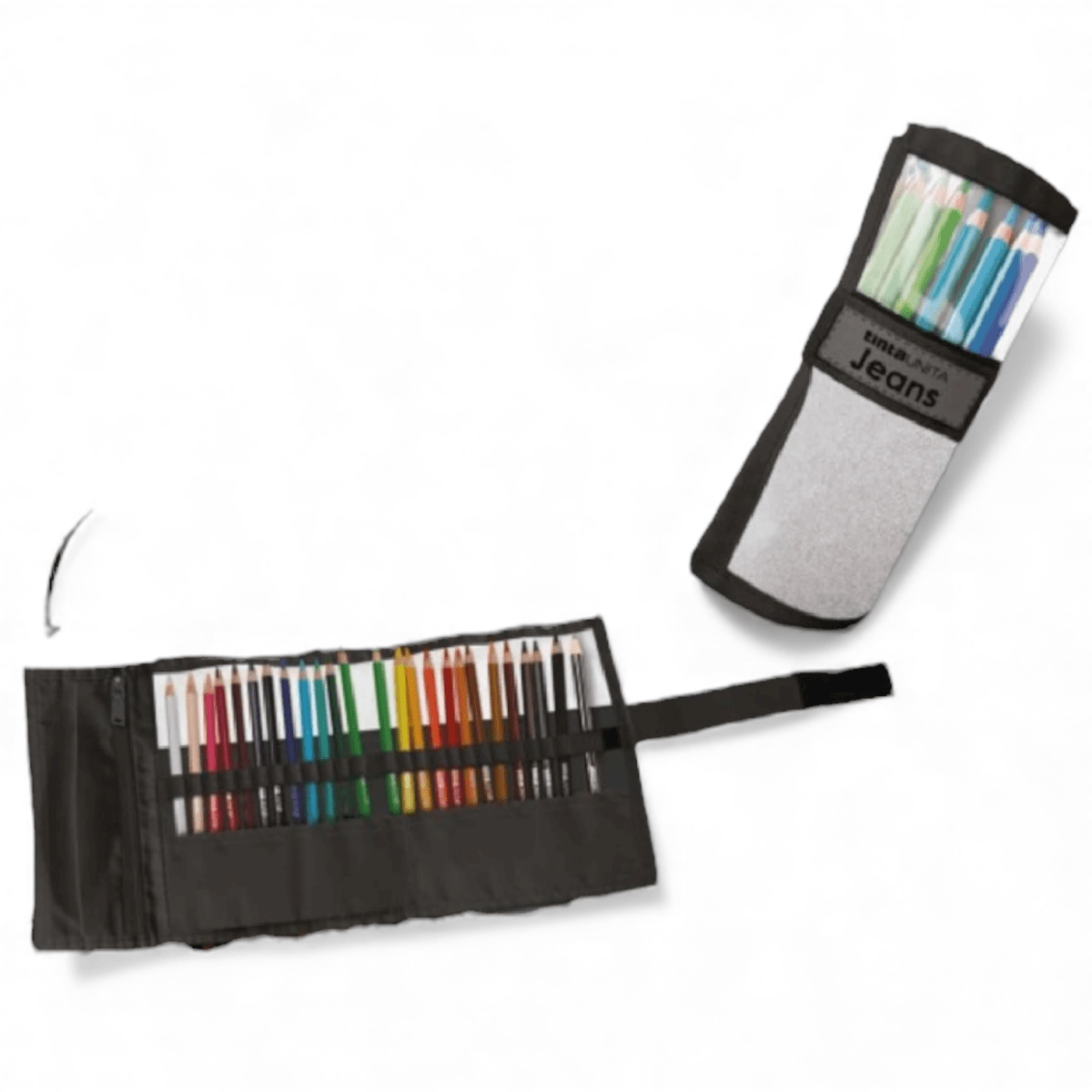 ROTOLO 24 PASTELLI + 1 MATITA TINTA UNITA JEANS LAMINATO ARGENTO.