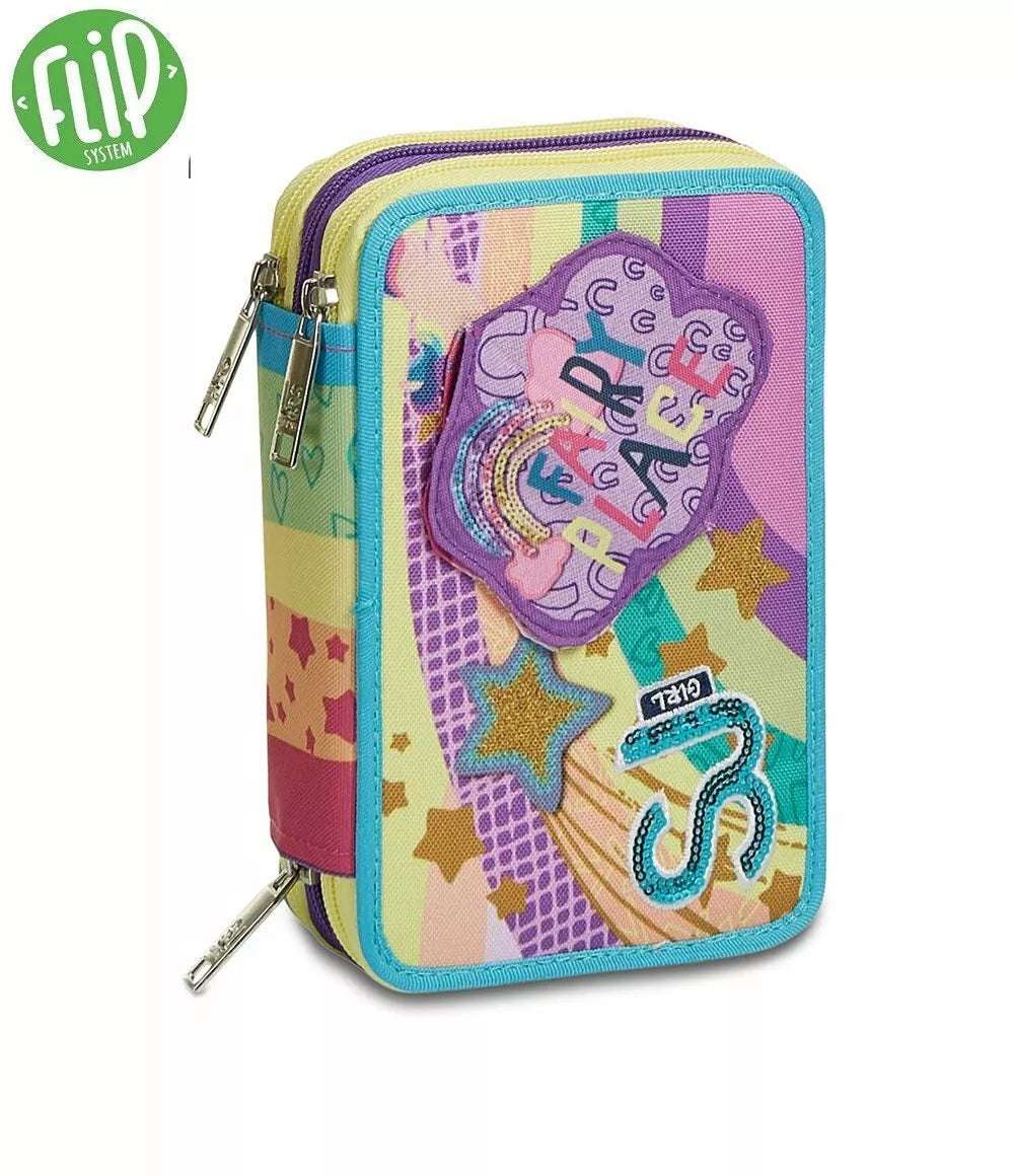 Astuccio 3 Zip SJ Gang Seven Multicolor Girl - Completo di Accessori - Quiscuola