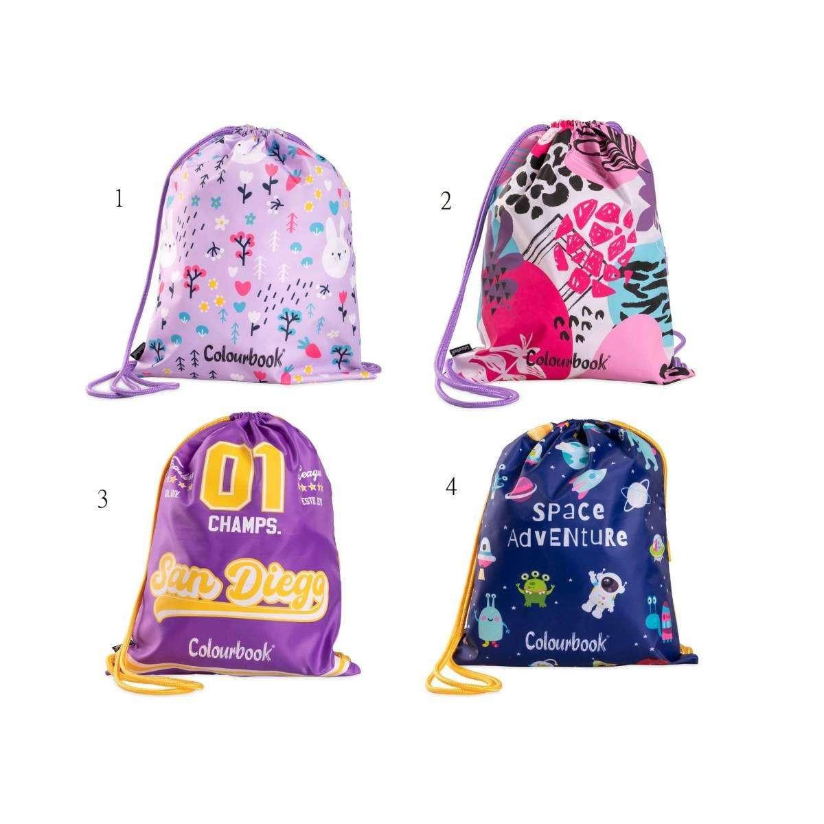 Borsa a Sacca Colour Bag – 4 Fantasie con Tasca Laterale e Coulisse.