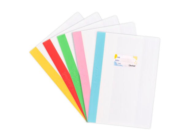 Set 5 Copriquaderni Maxi Trasparenti con Banda Colorata ed Etichetta - Quiscuola.it – Zaini, Astucci e Diari Scuola