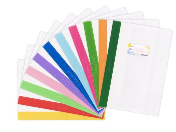 Set 5 Copriquaderni Maxi Trasparenti con Banda Colorata ed Etichetta - Quiscuola.it – Zaini, Astucci e Diari Scuola