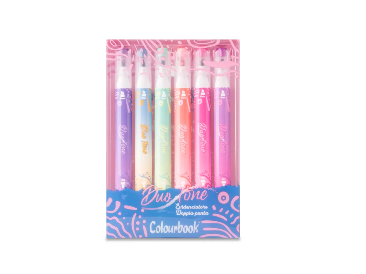 Set 6 Evidenziatori Doppia Punta Duotone – Colori Brillanti - Quiscuola