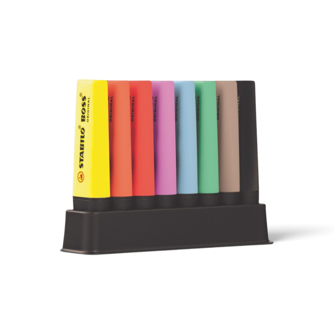 Desk set 8 evidenziatori Stabilo Boss Original Pastel Nature e marcatore nero - foto 1