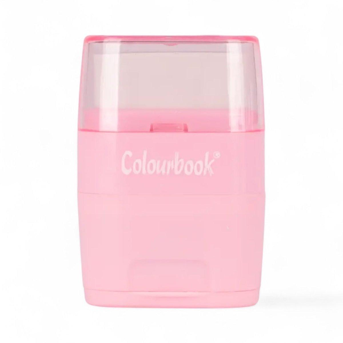 Temperamatite 2 Fori con Gomma e Serbatoio Colourbook – Grigio, Ottanio, Rosa.