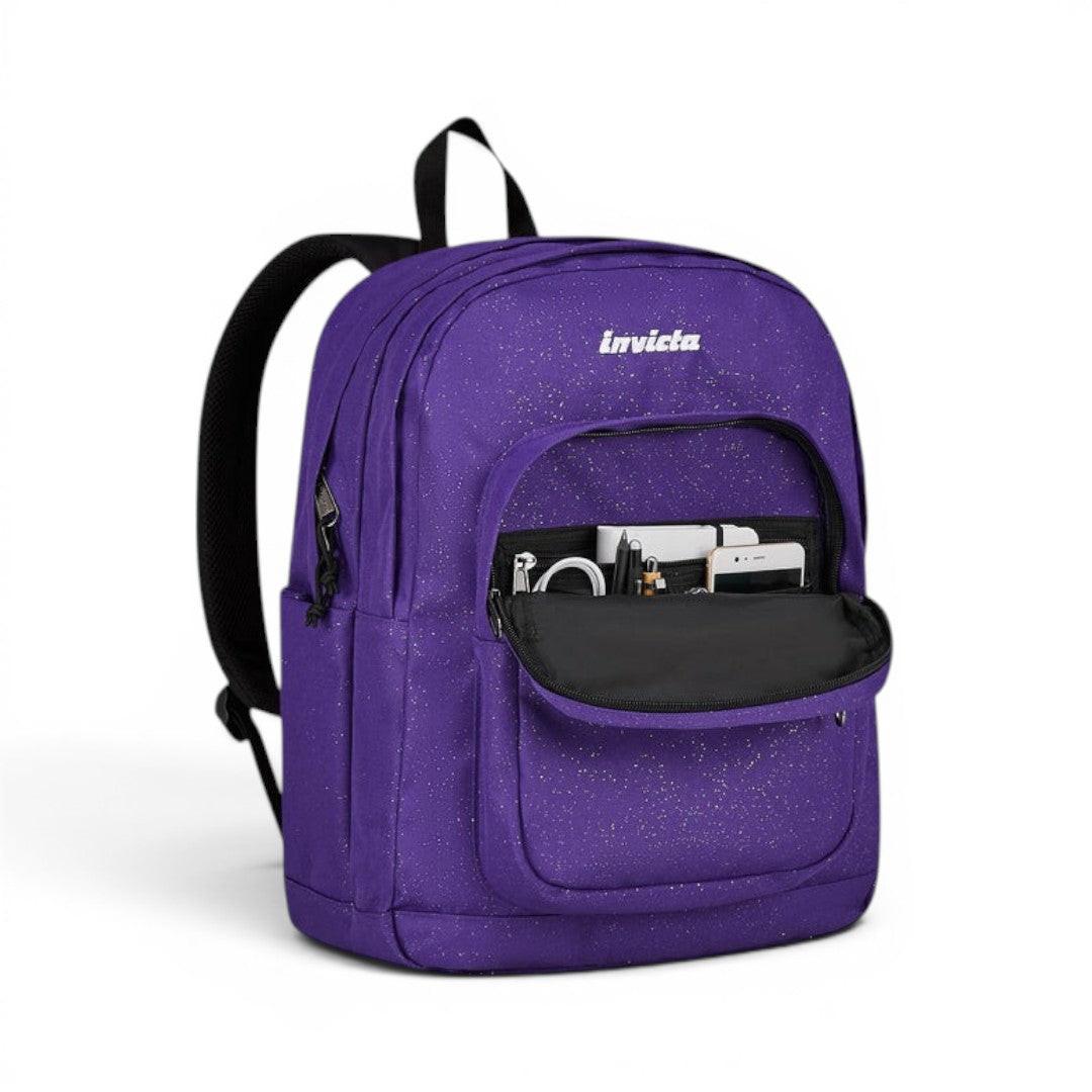 Zaino Invicta Jelek Shine 3 scuola effetto lucido capiente Viola 200602621-3F3.