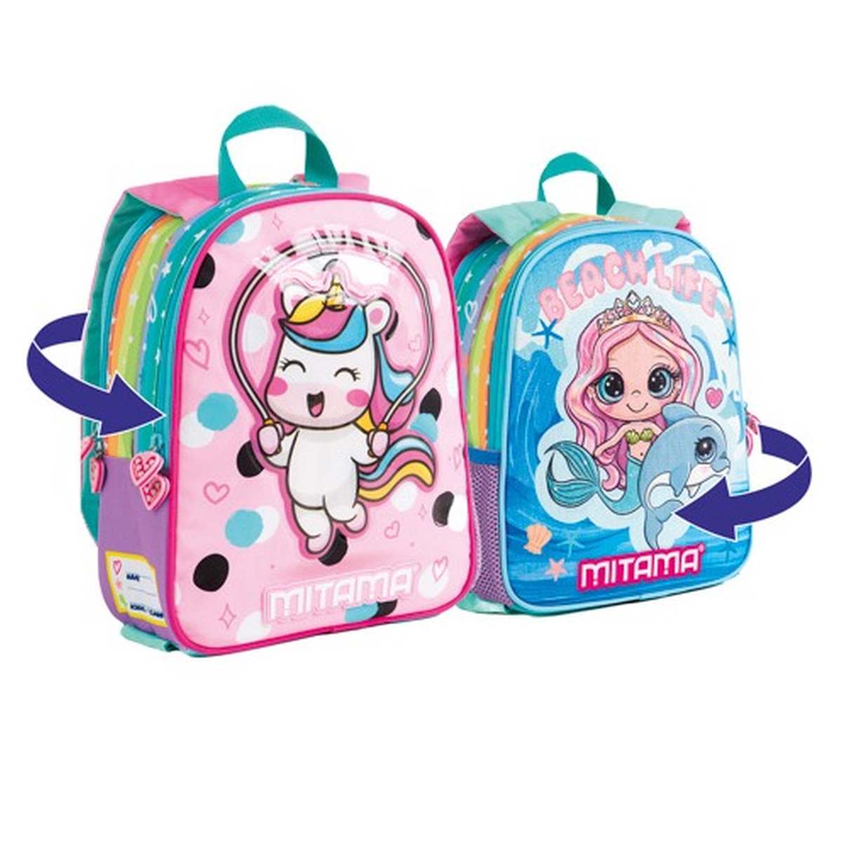 Zaino Asilo Mitama Spinny Double Face Mix Girl – Colori e Fantasia per Ogni Giorno - Quiscuola
