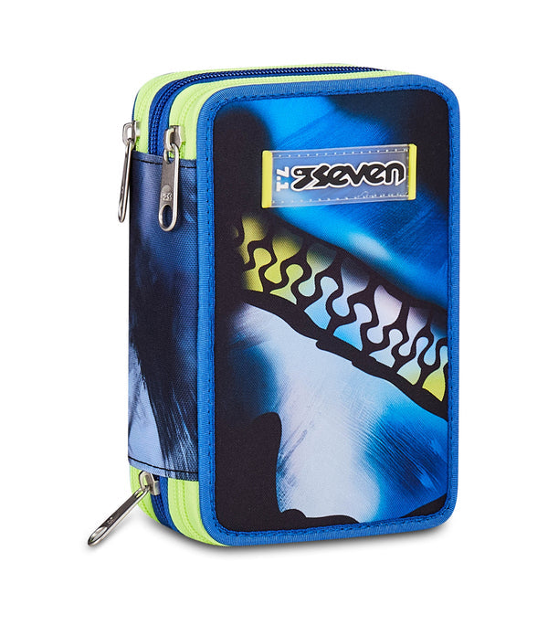 Astuccio Seven 3 Zip Blu Fusion completo scuola.
