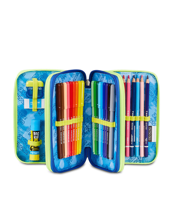 Astuccio Seven 3 Zip Blu Fusion completo scuola.