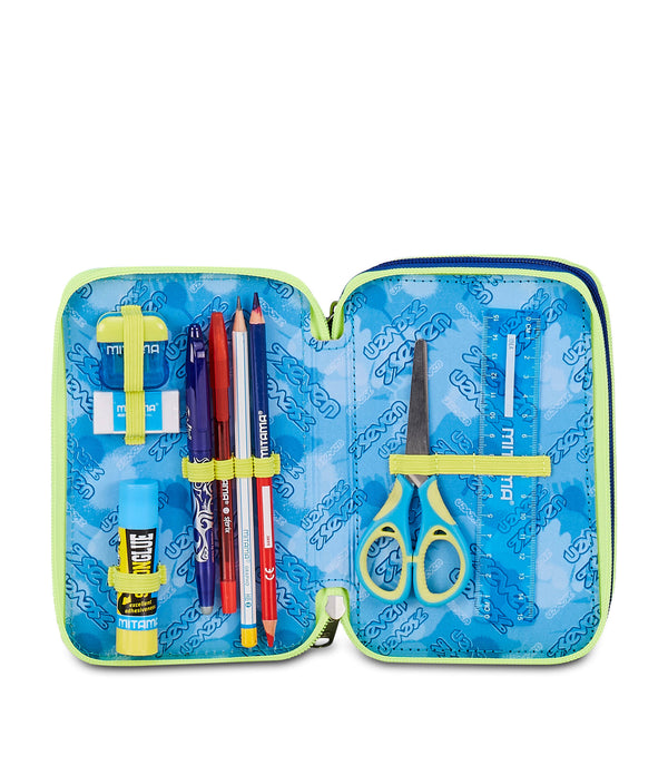 Astuccio Seven 3 Zip Blu Fusion completo scuola.