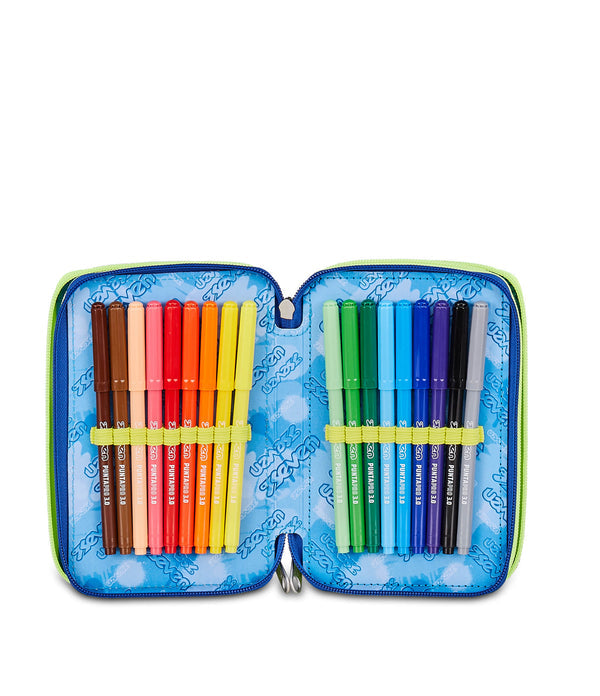 Astuccio Seven 3 Zip Blu Fusion completo scuola.