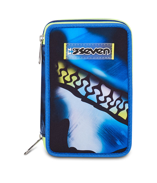 Astuccio Seven 3 Zip Blu Fusion completo scuola.