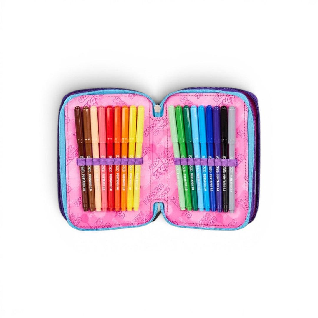 Astuccio Seven 3 Zip Pink Fusion completo scuola