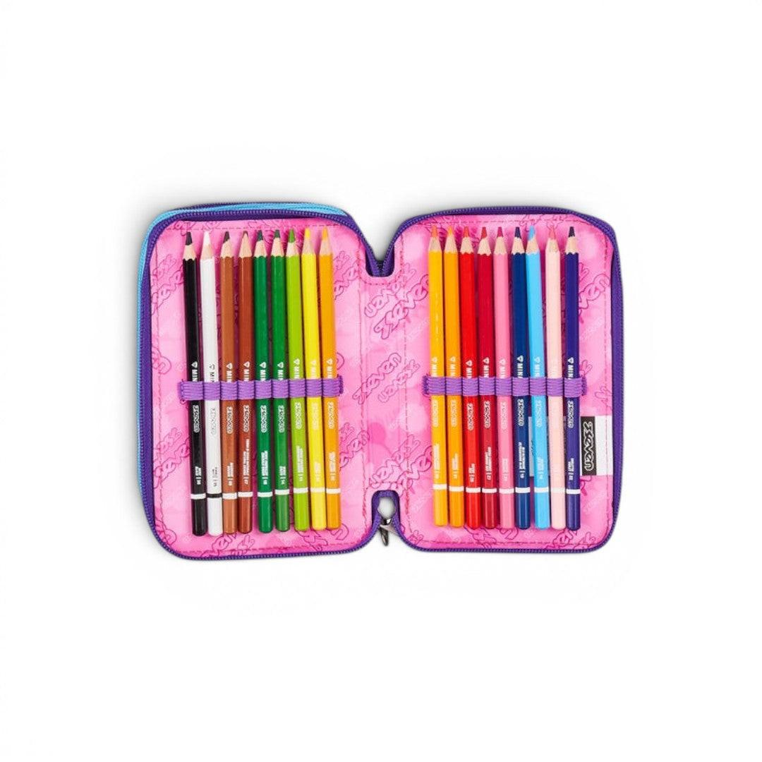 Astuccio Seven 3 Zip Pink Fusion completo scuola