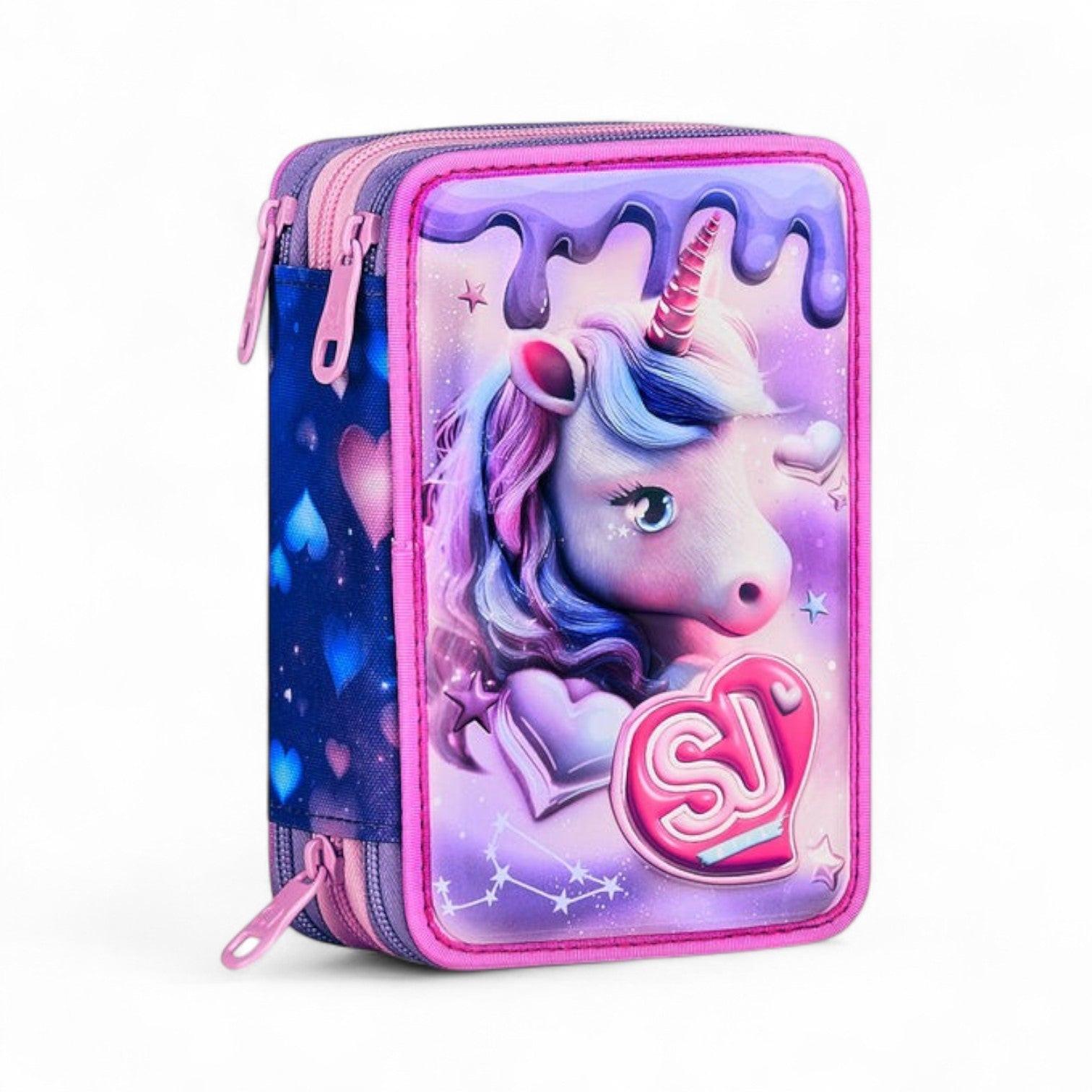 Astuccio scuola Seven SJ 3 zip 3D Pixie Unicorn.