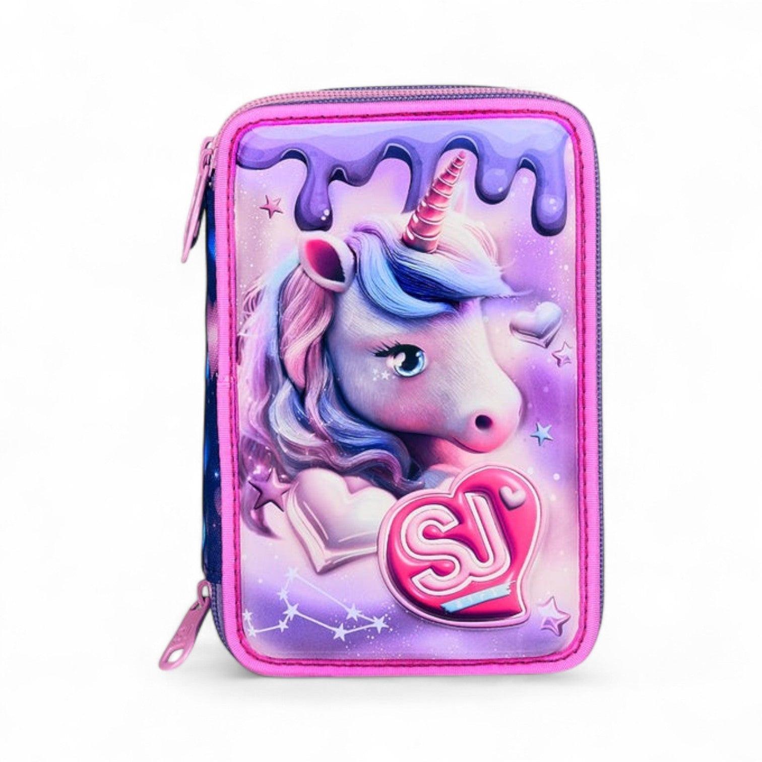 Astuccio scuola Seven SJ 3 zip 3D Pixie Unicorn.