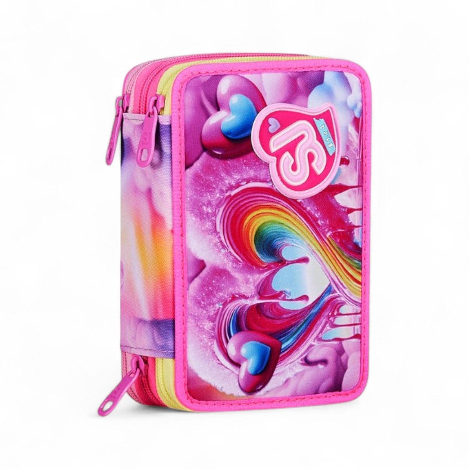 Astuccio scuola Seven SJ 3 zip Joyful Pins Girl.