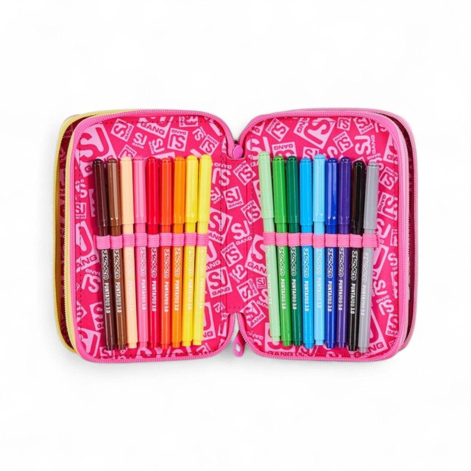 Astuccio scuola Seven SJ 3 zip Joyful Pins Girl.