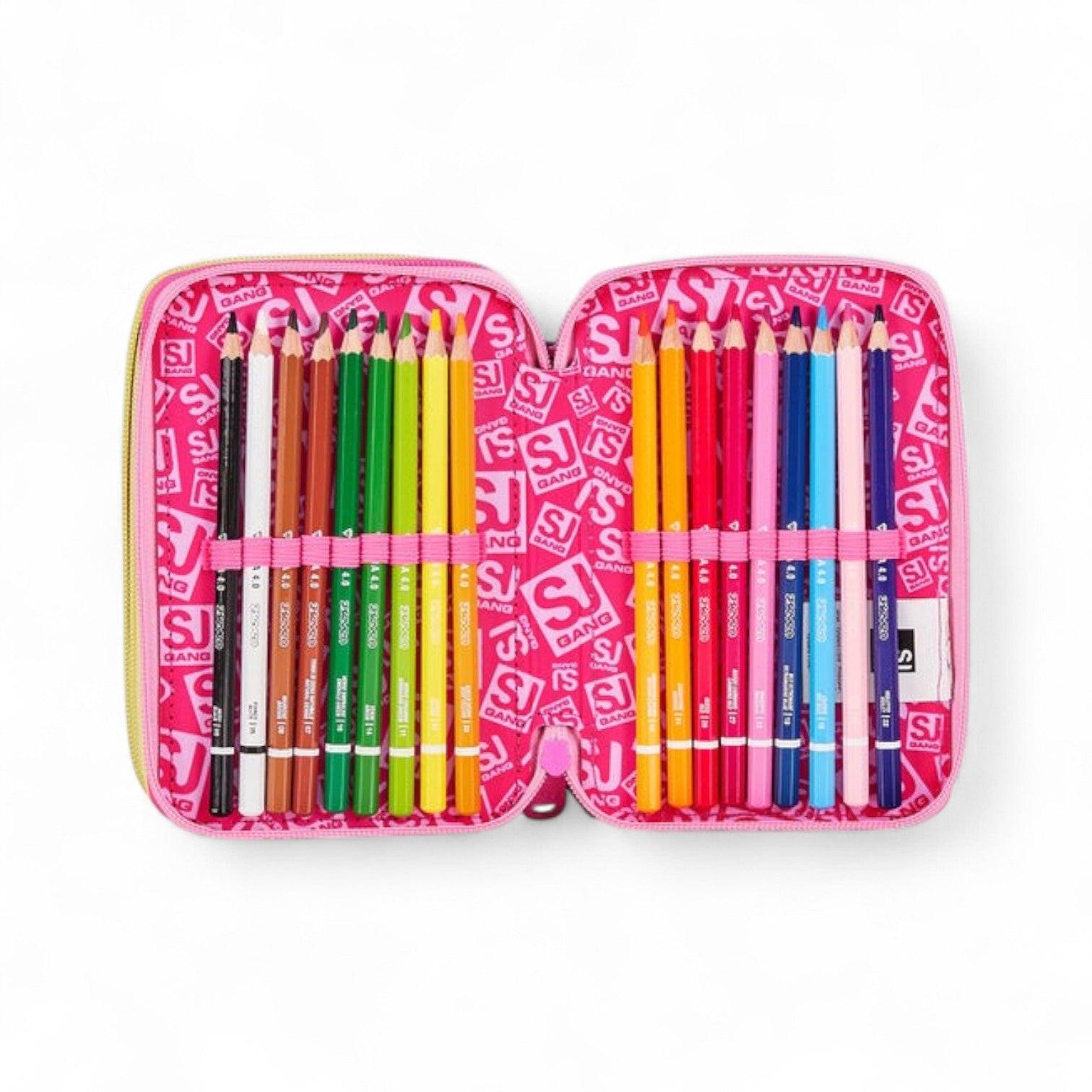 Astuccio scuola Seven SJ 3 zip Joyful Pins Girl.