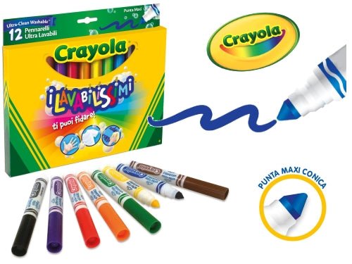 Pennarelli Crayola I Lavabilissimi - Punta Maxi - Confezione da 12 Colori Assortiti - Quiscuola