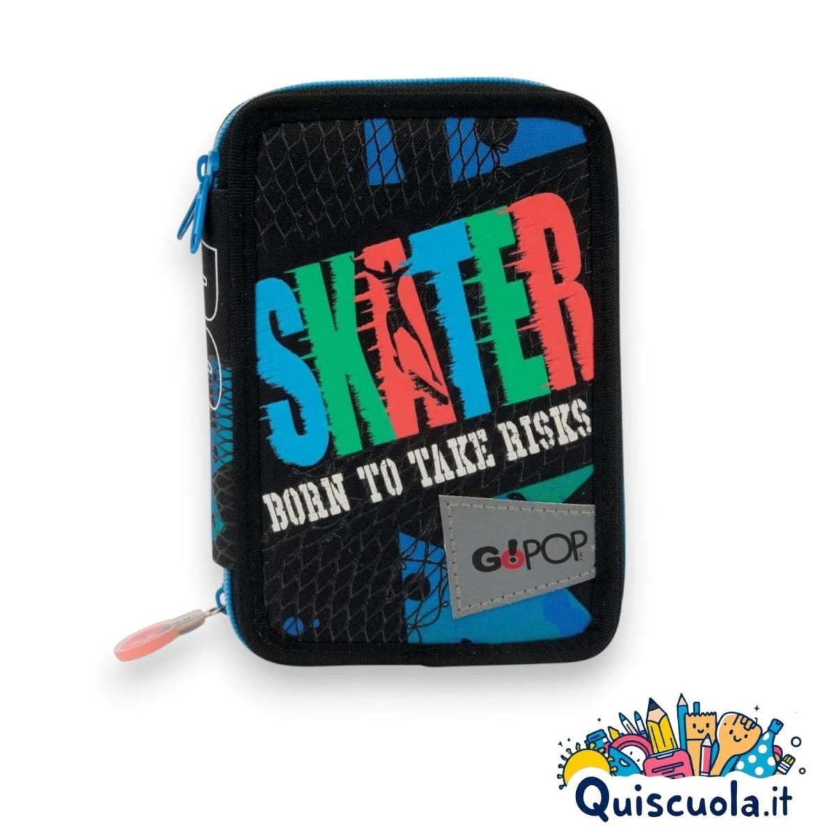 Astuccio 3 Zip GOPOP Boy Skater - Completo di Accessori - Quiscuola