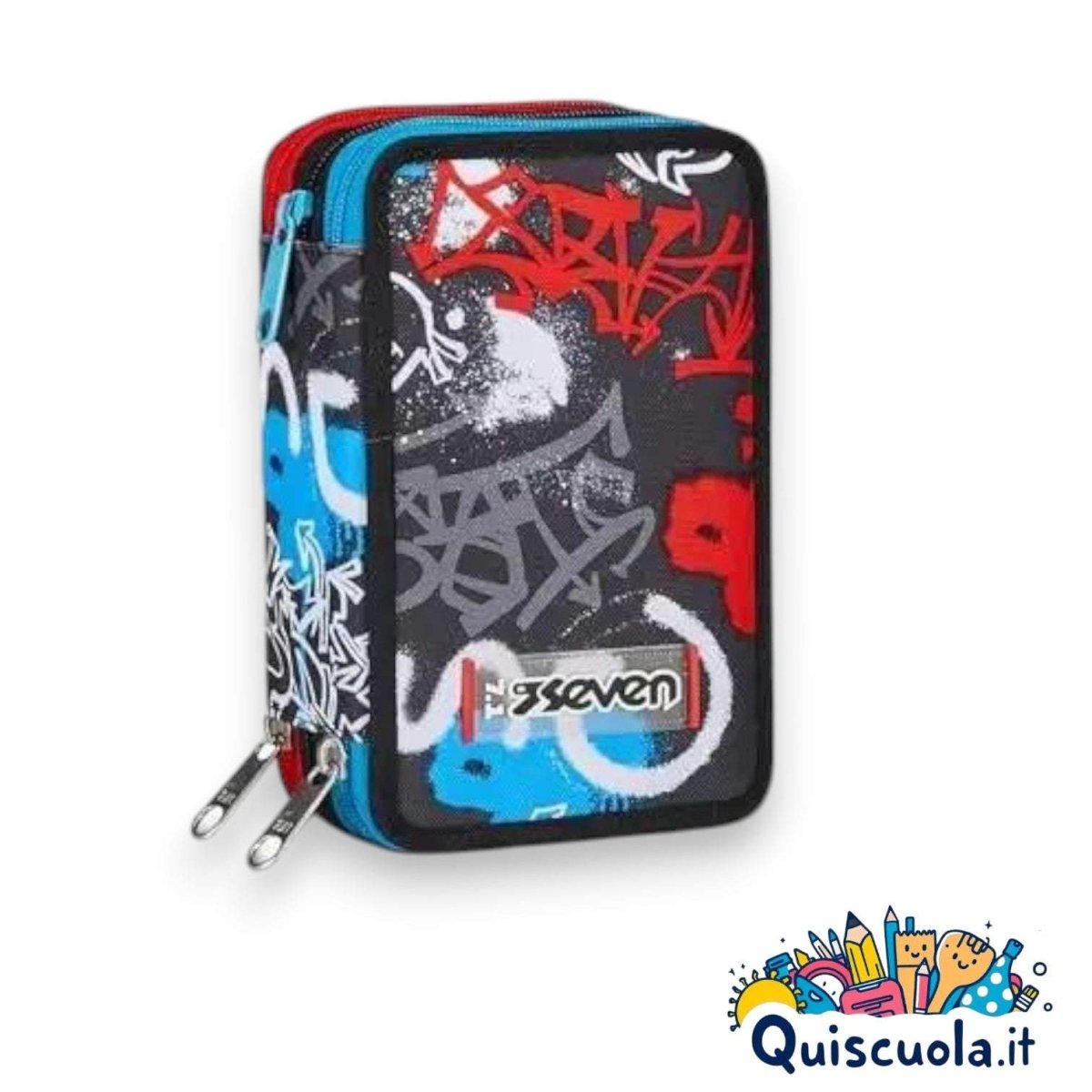 Astuccio 3 Zip Seven Half Street Jet Black - Completo di 45 Accessori - Quiscuola