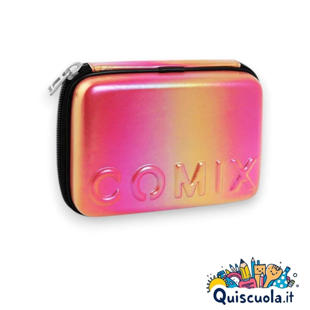 Maxi Astuccio Comix con Guscio Rigido Shimmer Fucsia - Completo di Accessori - Quiscuola