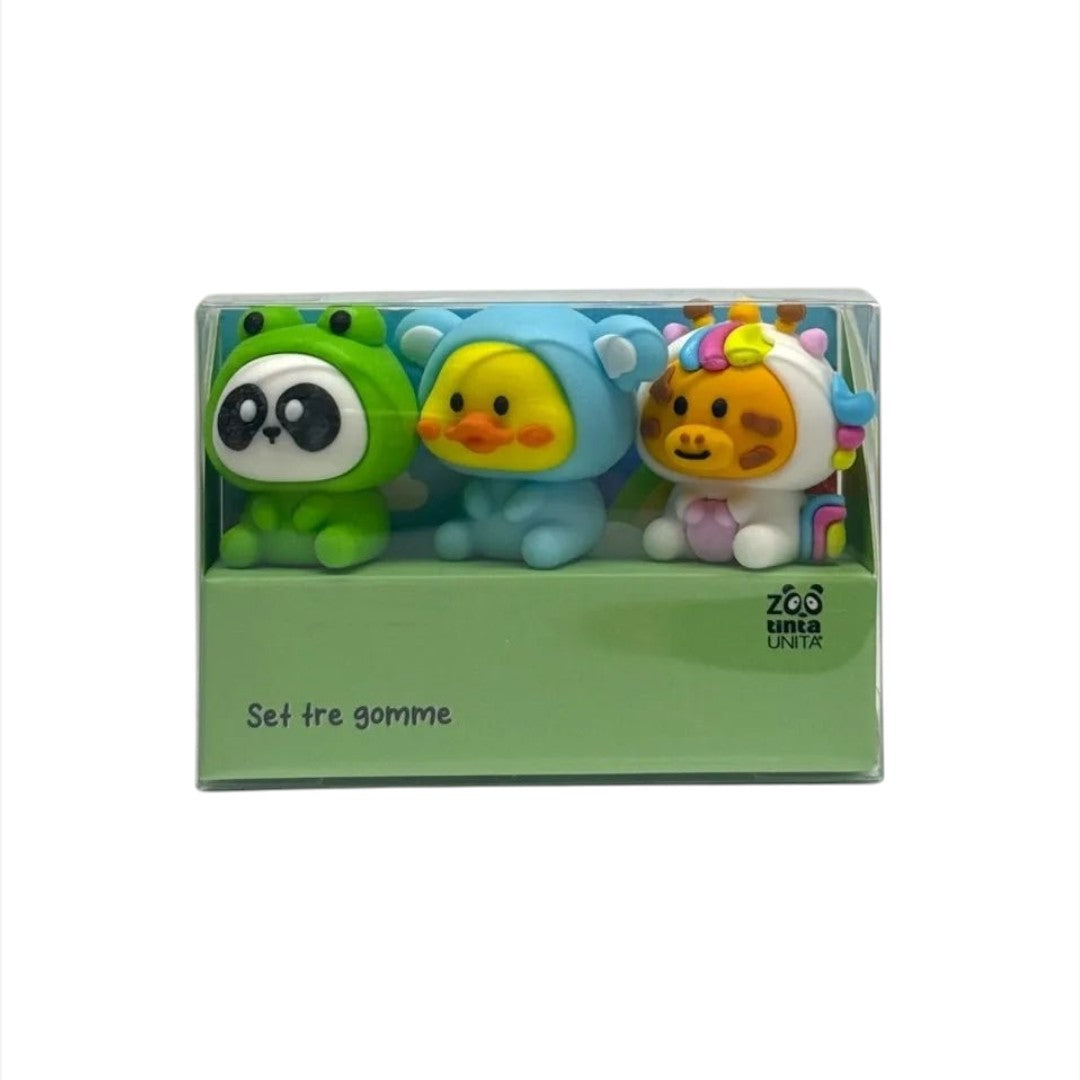 Set di Gomme da Collezione Tinta Unita Zoo – 3 Pezzi Animali.