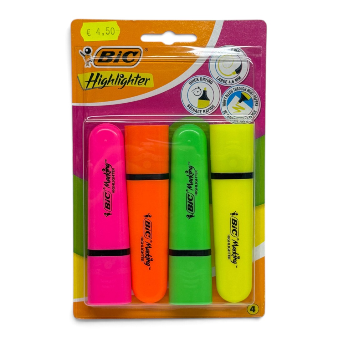 Set 4 Evidenziatori BIC Highlighter Pastel o Fluo