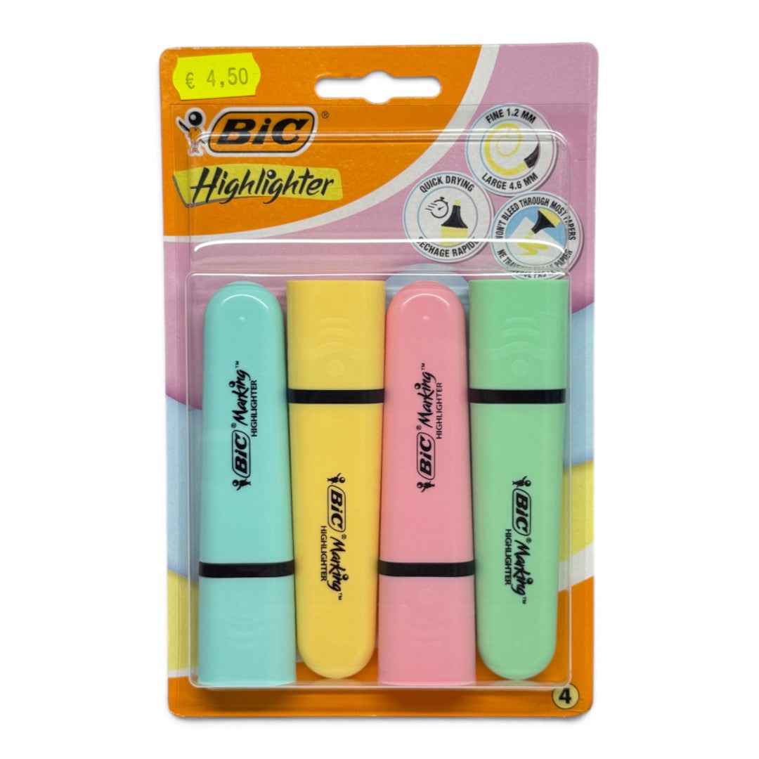 Set 4 Evidenziatori BIC Highlighter Pastel o Fluo