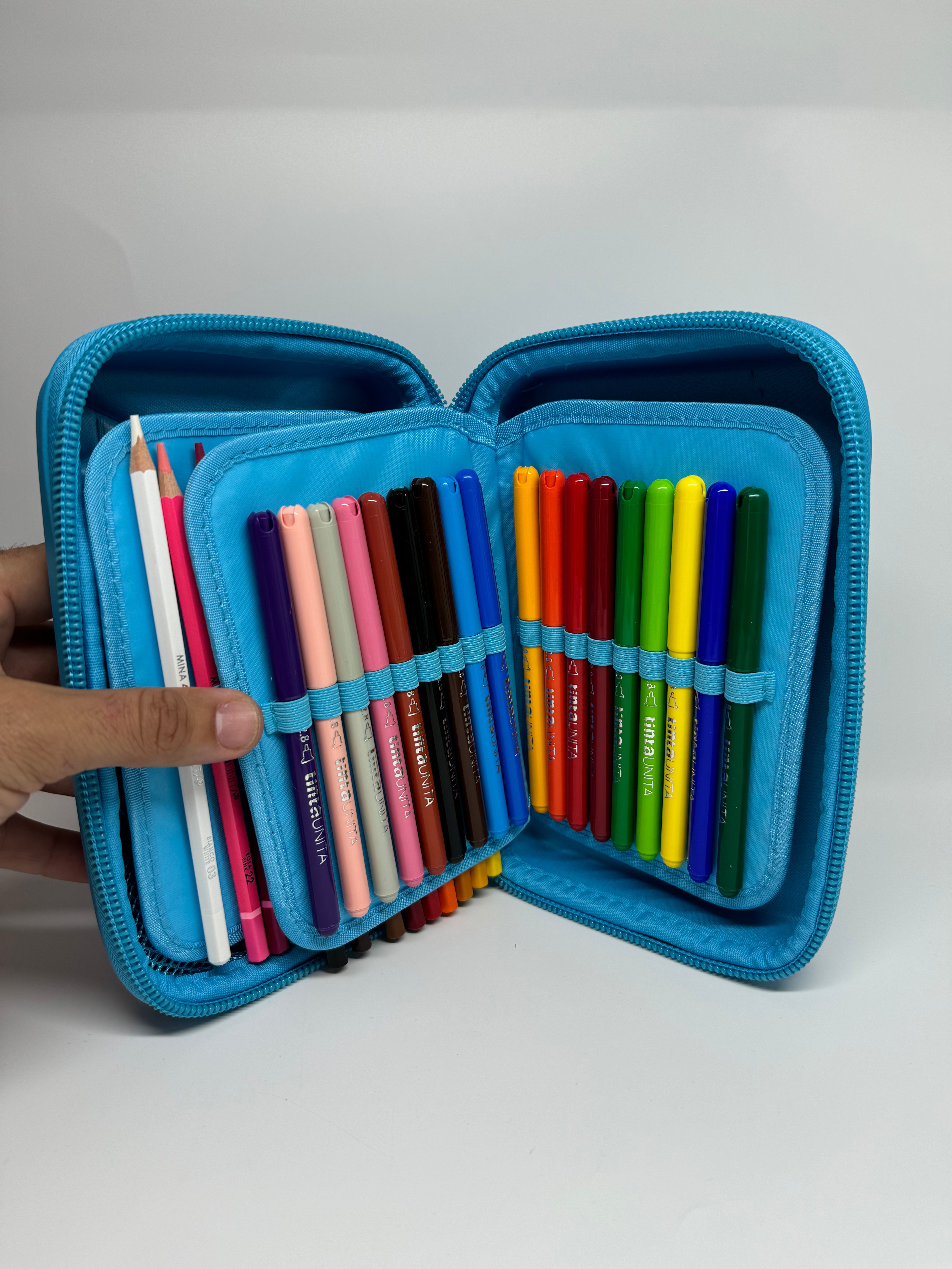 Astuccio One Time Tinta Unita - Apertura a Tre Piani con Una Zip - Impermeabile e Multifunzione