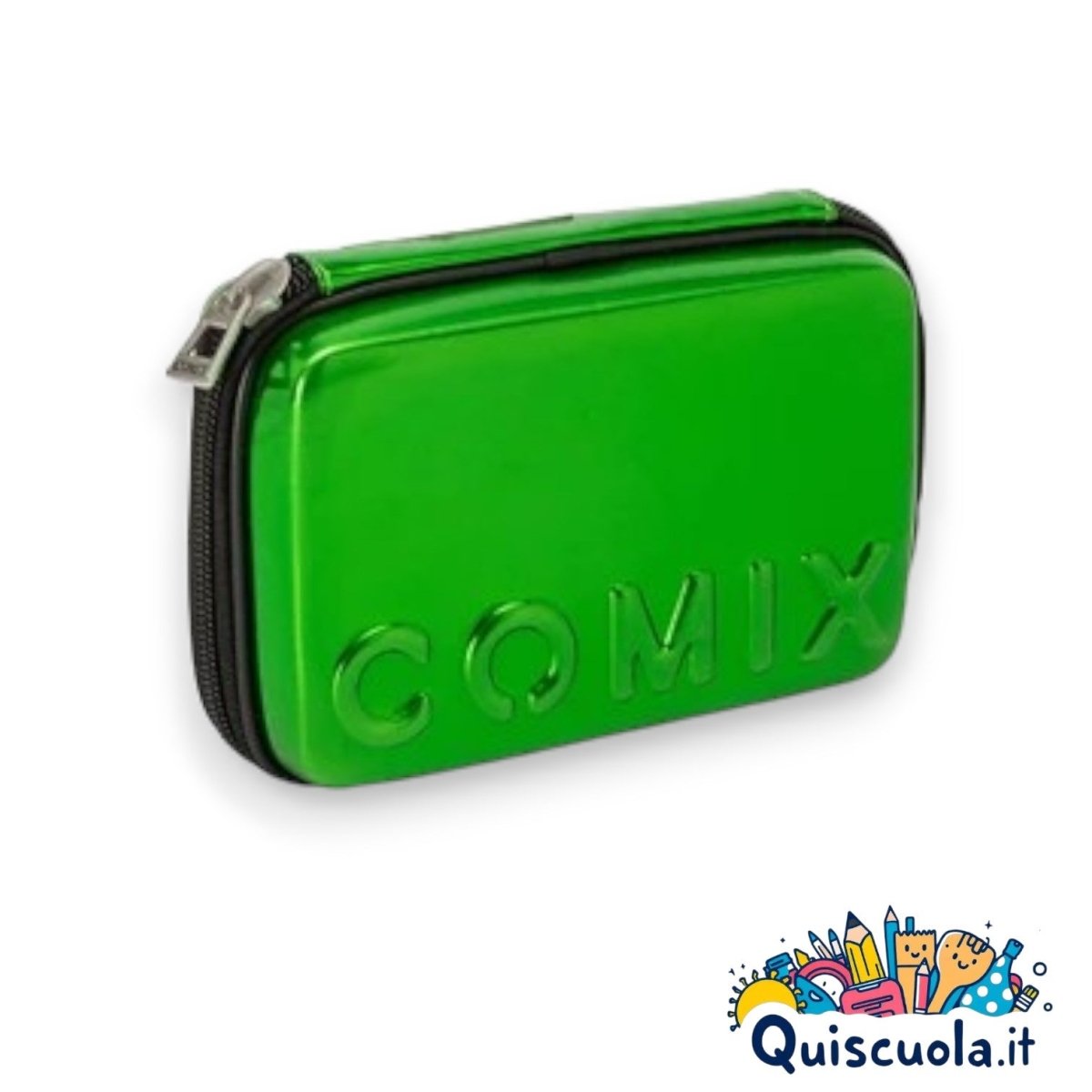 Maxi Astuccio Comix con Guscio Rigido Verde - Completo di Accessori - Quiscuola