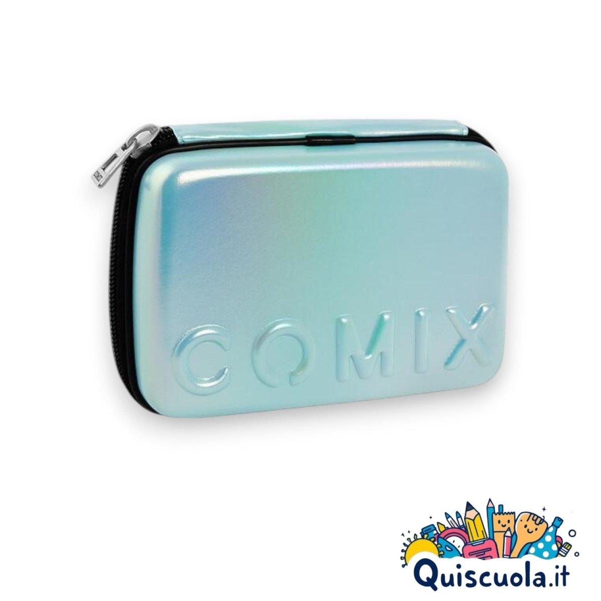 Maxi Astuccio Comix con Guscio Rigido Celeste - Completo di Accessori - Quiscuola