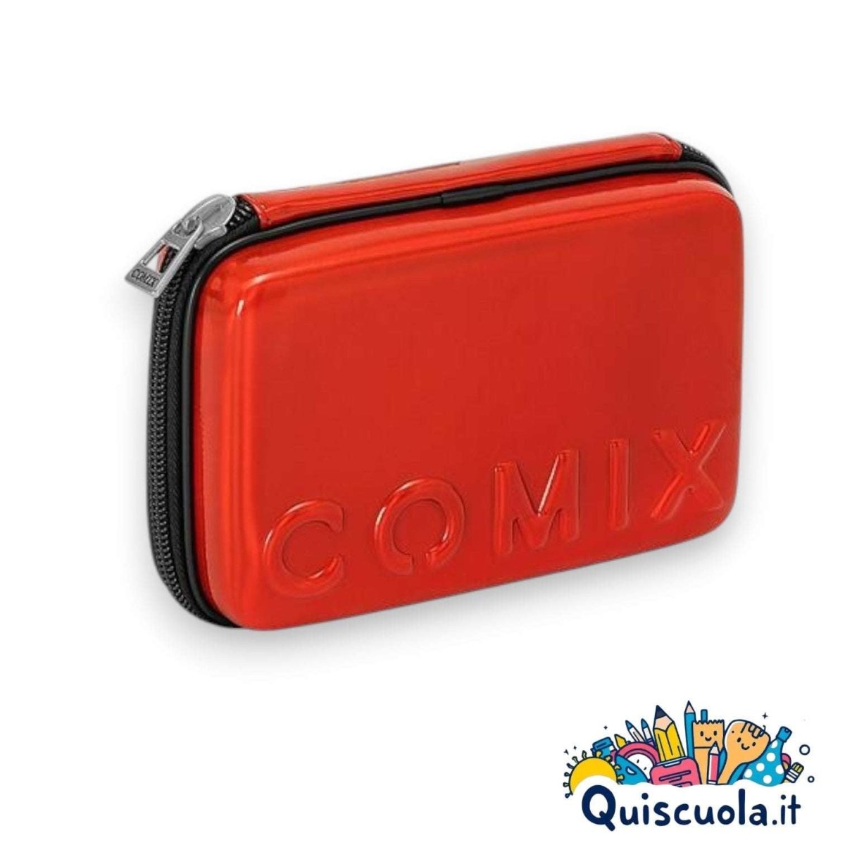 Maxi Astuccio Comix con Guscio Rigido Rosso - Completo di Accessori - Quiscuola