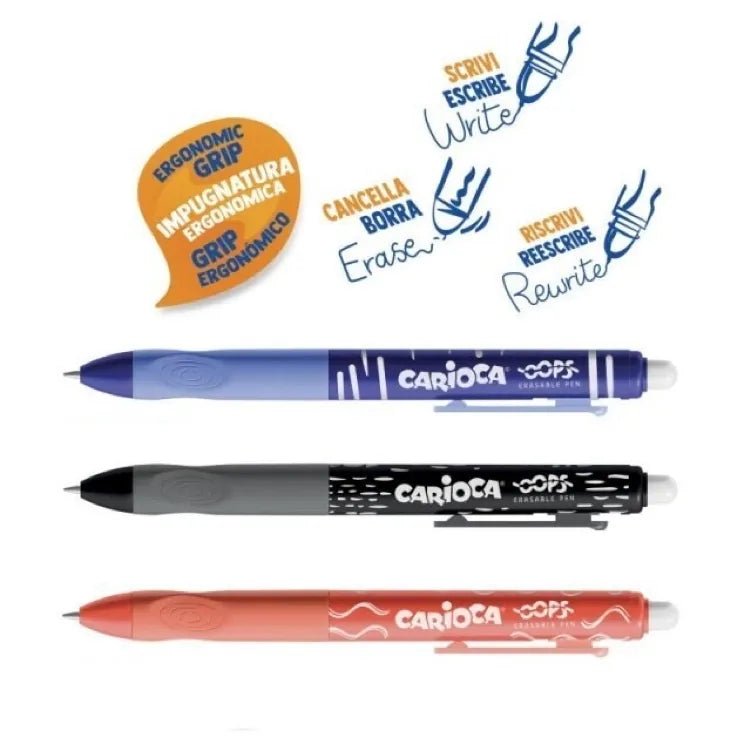 Penne Carioca Oops Retractable – Cancellazione Facile e Impugnatura Ergonomica - Quiscuola