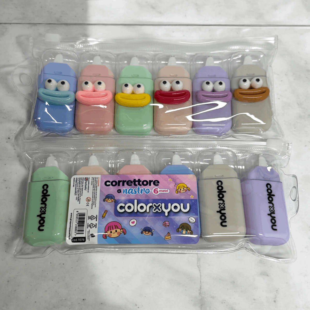 Kit Correttore a Nastro Coloryou Mini – 6 Metri, 2 Fantasie con Faccine - Quiscuola