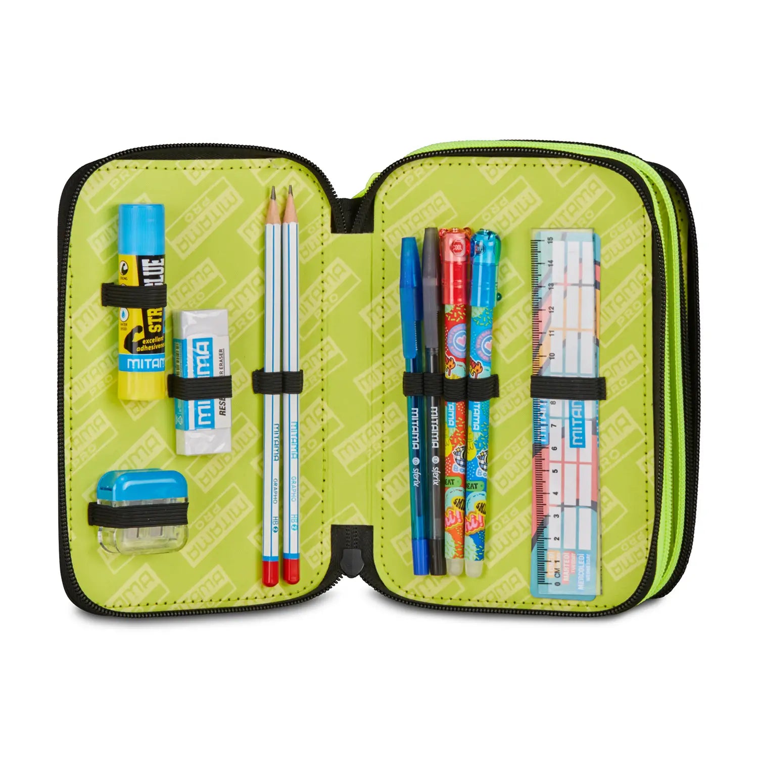 Astuccio scuola Mitama 3 scomparti completo 47 pezzi Inkstile