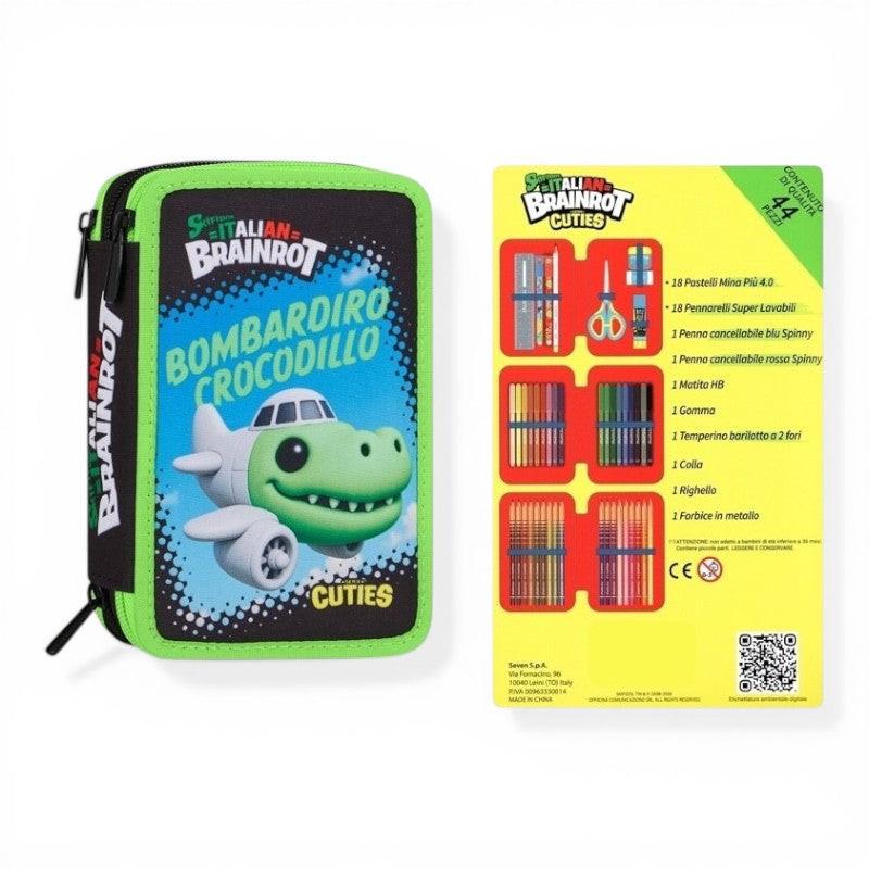Zaino scuola Seven Bombardiro Crocodillo Brainrot con astuccio 3 zip.