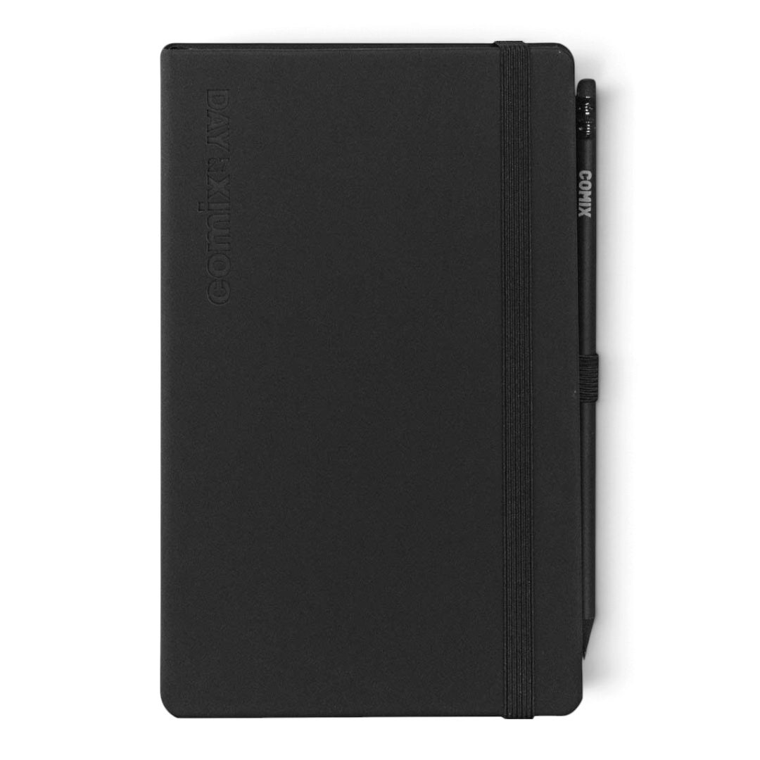 Agenda 2027 Comix Day Large Black con copertina nera, elastico e porta-matita - foto 1