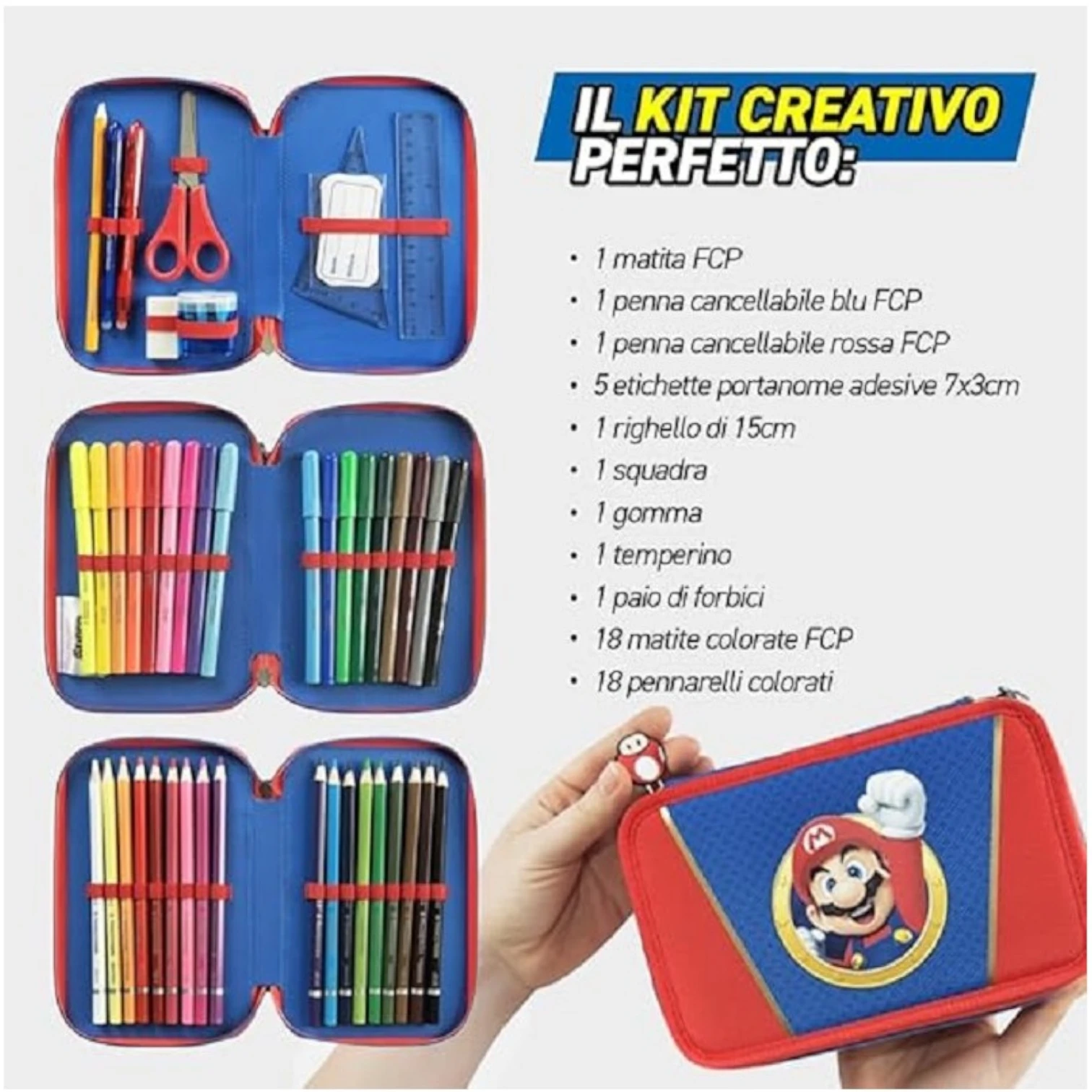 Astuccio scuola Super Mario 3 zip completo Panini.