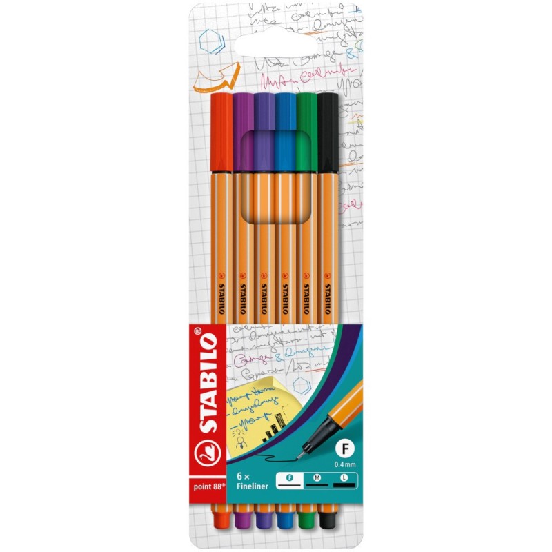 Astuccio 6 colori Penne Stabilo Point 88