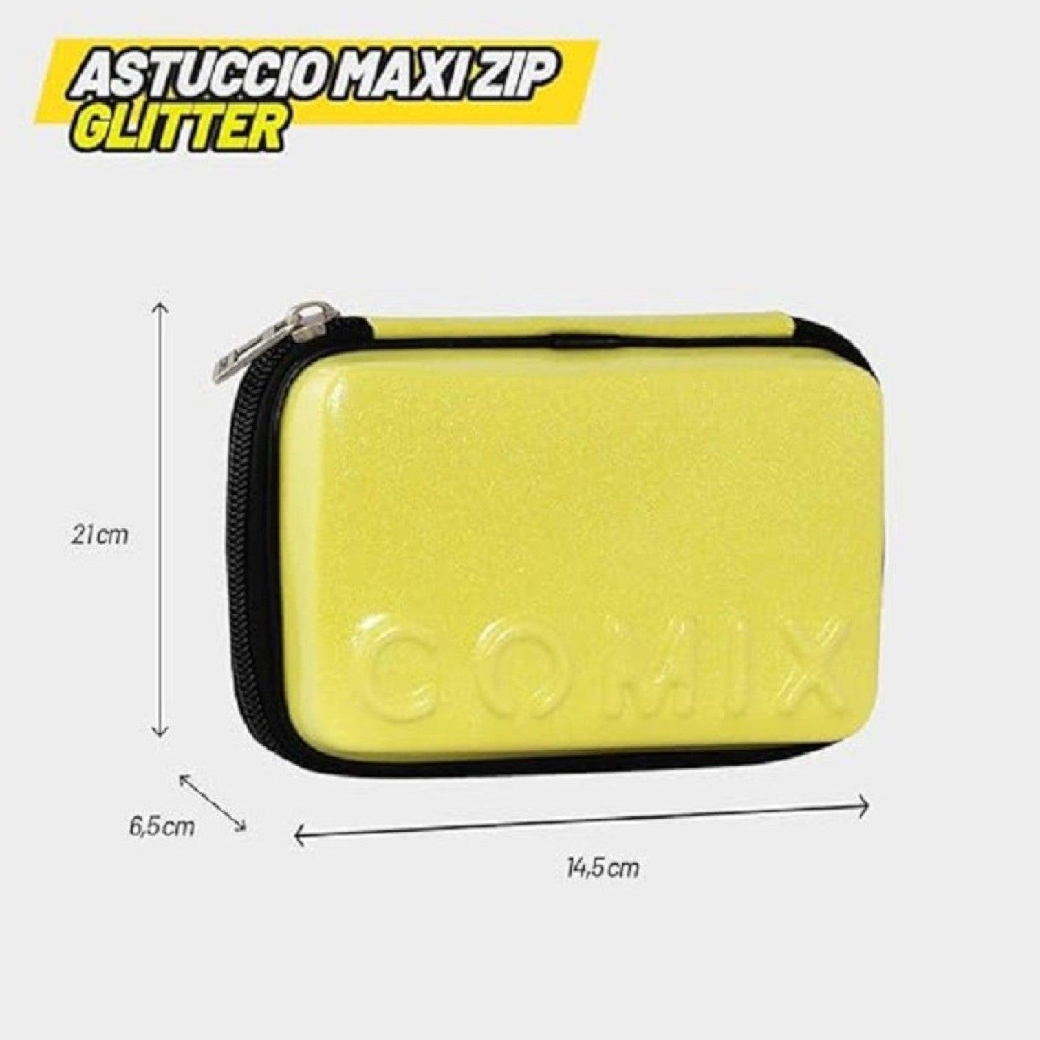 Astuccio Comix Maxi Zip Glitter giallo,verde,celeste,rosa compatto