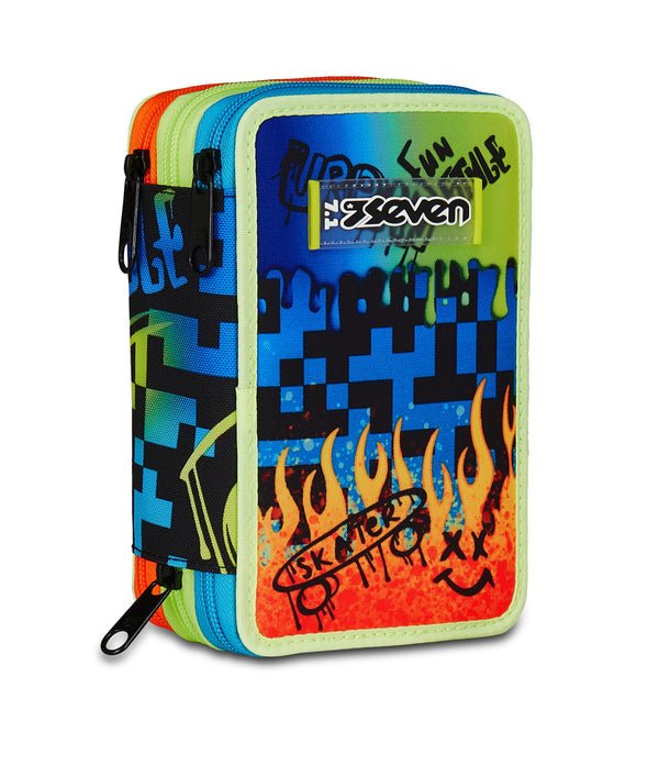 Astuccio Seven 3 Zip – Scribbled Flame con 45 Pezzi Inclusi - Quiscuola.it – Zaini, Astucci e Diari Scuola