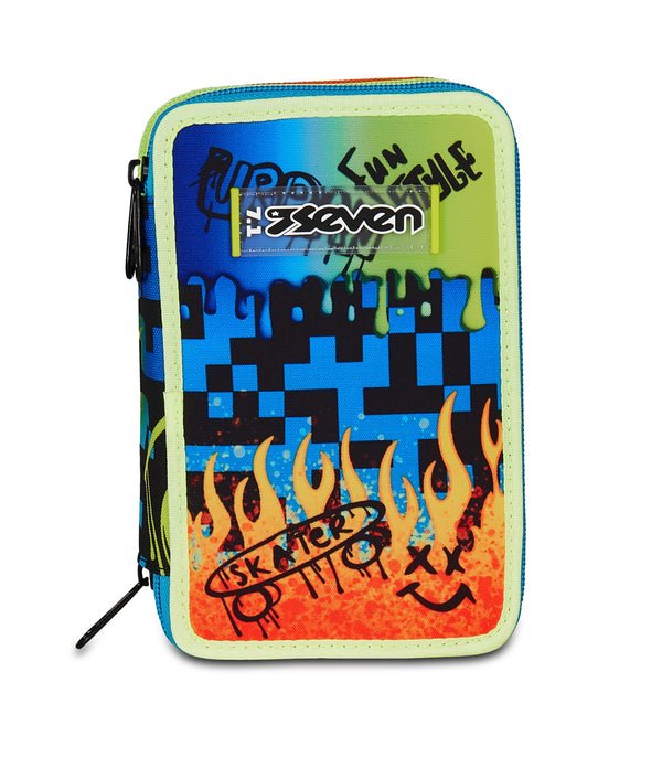 Astuccio Seven 3 Zip – Scribbled Flame con 45 Pezzi Inclusi - Quiscuola.it – Zaini, Astucci e Diari Scuola