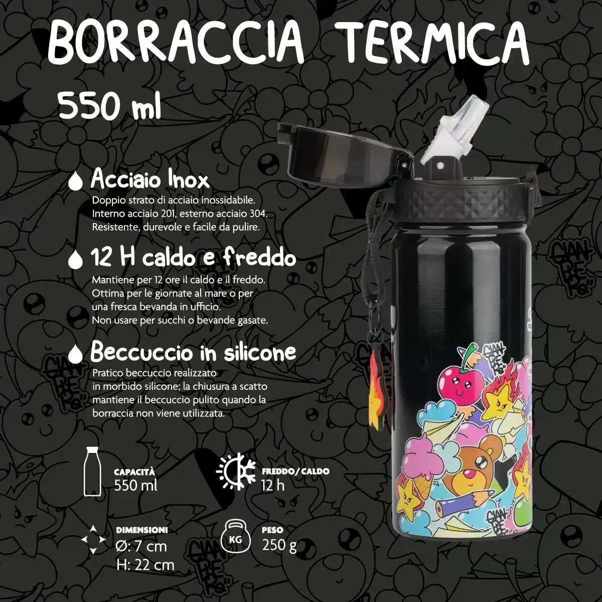 Borraccia termica Colourbook Gianpiero 550 ml acciaio inox