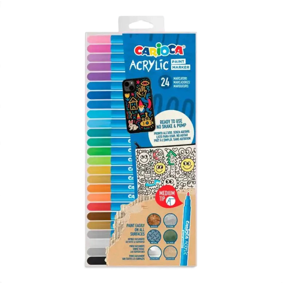 Set 24 pennarelli acrilici Carioca punta media colori assortiti