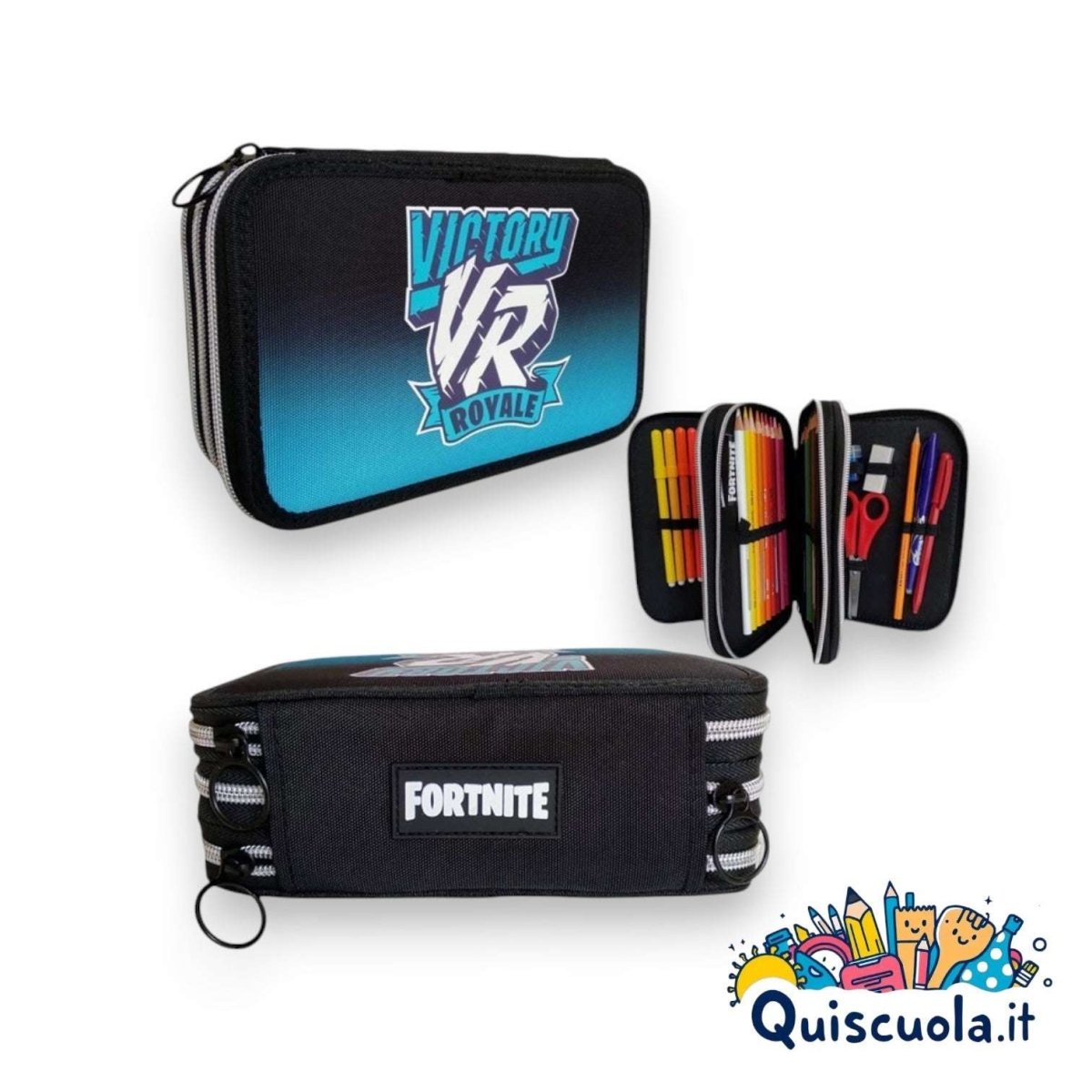 Comix Sporty Victory Fortnite Astuccio 3 Zip con Penna Frixion - Quiscuola