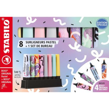 Desk Set 8 Evidenziatori Stabilo Boss Pastel & Original by Ju Schnee - Quiscuola