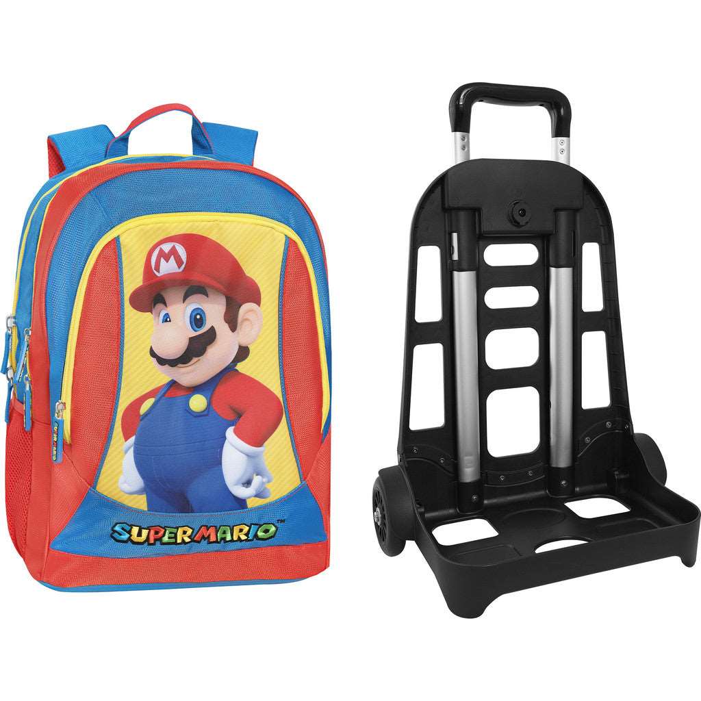 Zaino Trolley Staccabile Super Mario - Blu/Rosso/Giallo - Pratico e Spazioso - Quiscuola